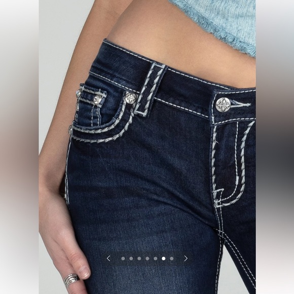 Miss Me Saddle Border Stitch Signature Skinny Jeans Dark Wash size 30 - Picture 3 of 16